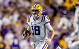 LSU QB Garrett Nussmeier pulled off the longest run of his career (Photo: © Stephen Lew-Imagn Images)